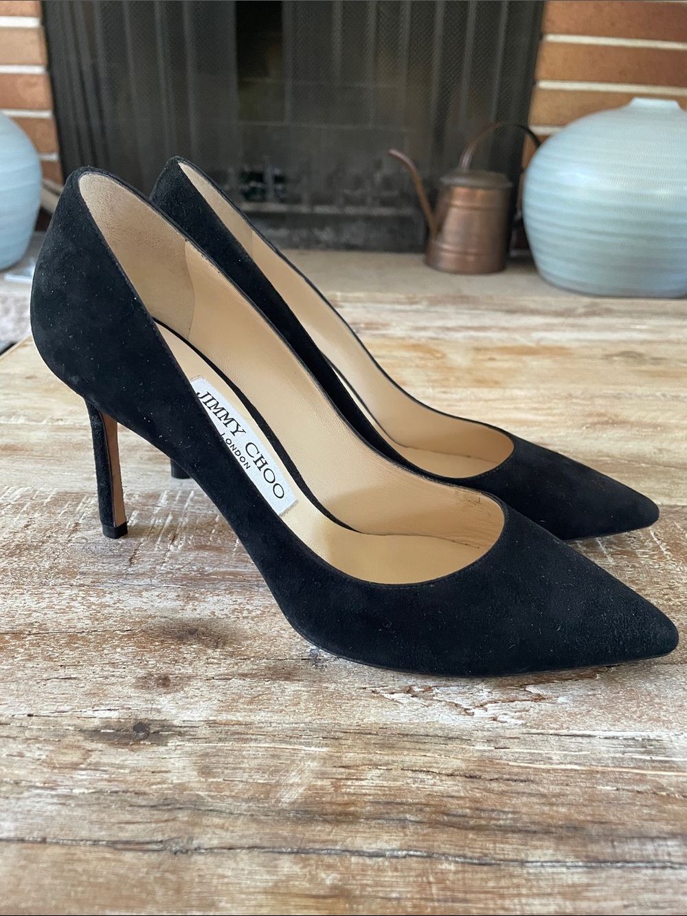 Jimmy Choo Black Suede Pointed-Toe Pumps